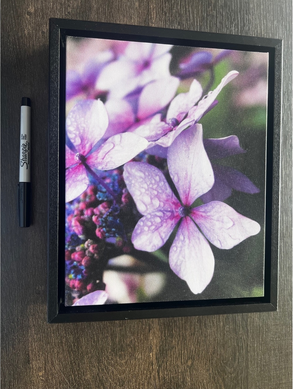 Purple Hydrangea Floral Framed Canvas Wall Art Black Frame Botanical Home Decor